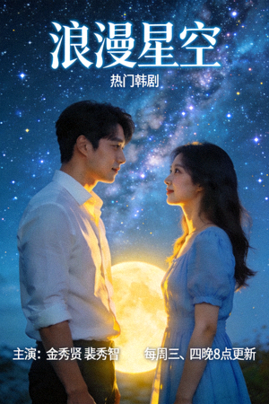 热门韩剧《浪漫星空》海报，男女主角在星空下对视
